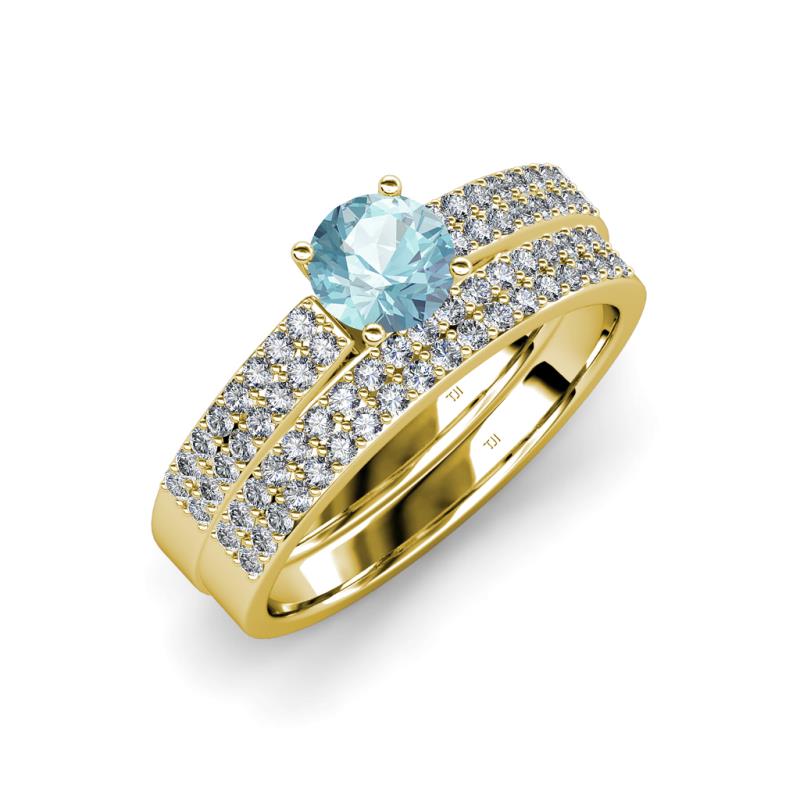 Aurum 1.57 ctw Aquamarine Accented Natural Diamonds Double Row Bridal Set Ring  