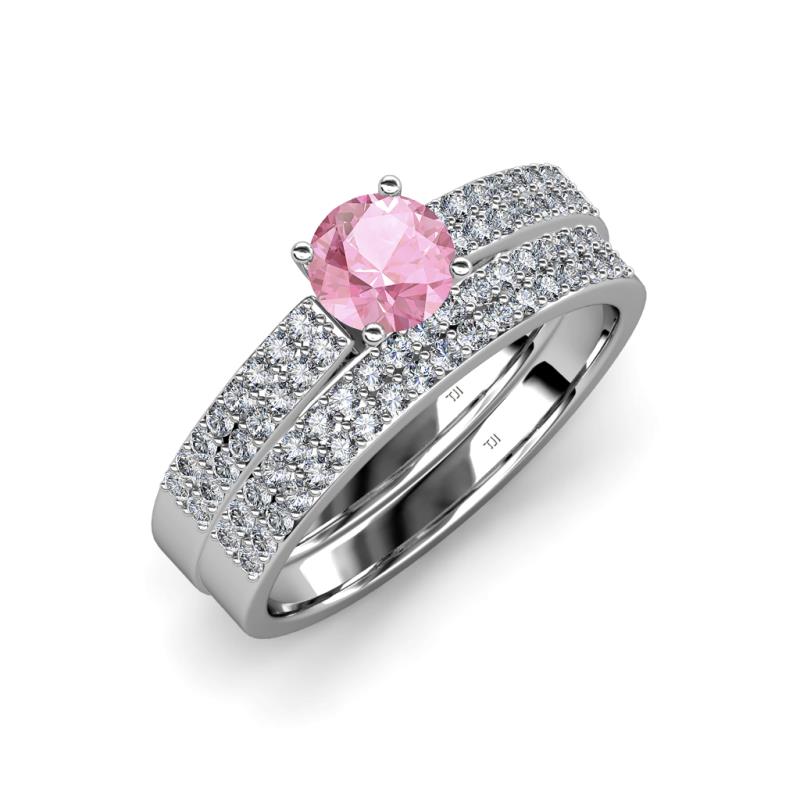 Aurum 1.57 ctw Pink Tourmaline Accented Natural Diamonds Double Row Bridal Set Ring  