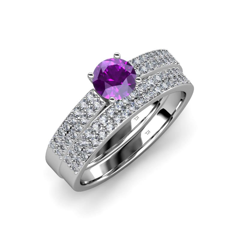 Aurum 1.57 ctw Amethyst Accented Natural Diamonds Double Row Bridal Set Ring  