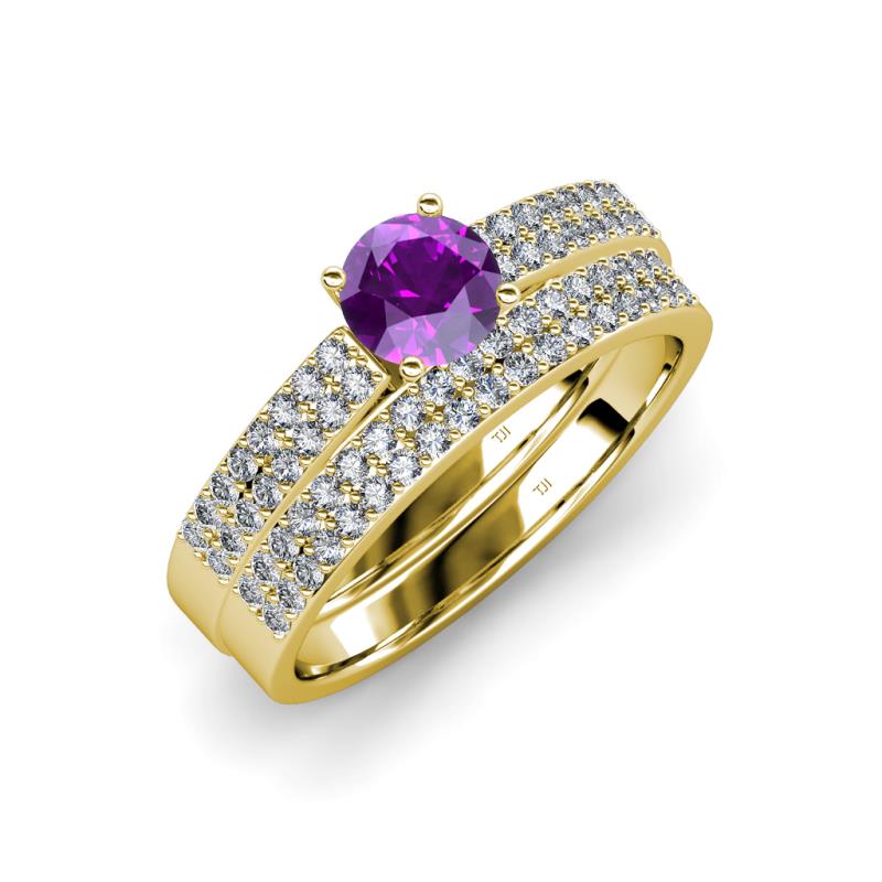 Aurum 1.57 ctw Amethyst Accented Natural Diamonds Double Row Bridal Set Ring  