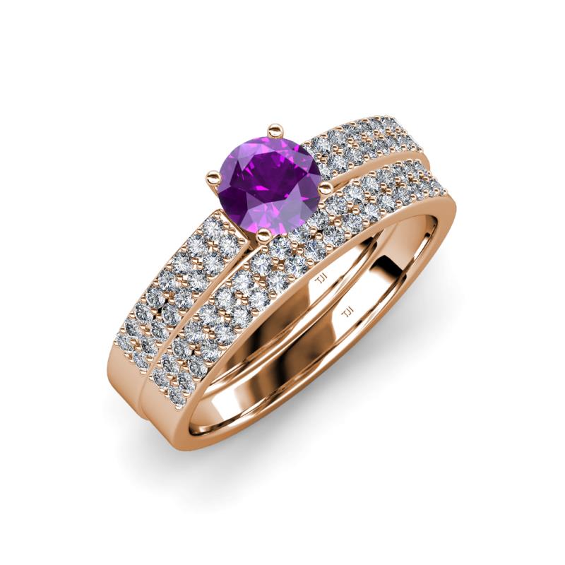 Aurum 1.57 ctw Amethyst Accented Natural Diamonds Double Row Bridal Set Ring  