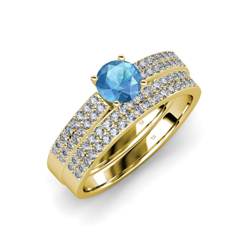 Aurum 1.65 ctw Blue Topaz Accented Natural Diamonds Double Row Bridal Set Ring  