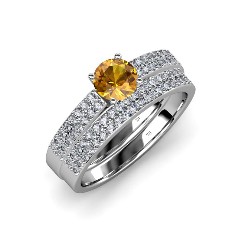 Aurum 1.57 ctw Citrine Accented Natural Diamonds Double Row Bridal Set Ring  