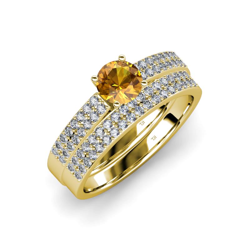 Aurum 1.57 ctw Citrine Accented Natural Diamonds Double Row Bridal Set Ring  