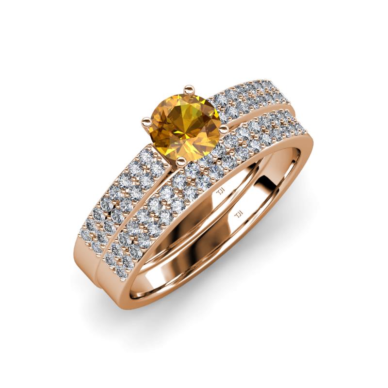 Aurum 1.57 ctw Citrine Accented Natural Diamonds Double Row Bridal Set Ring  