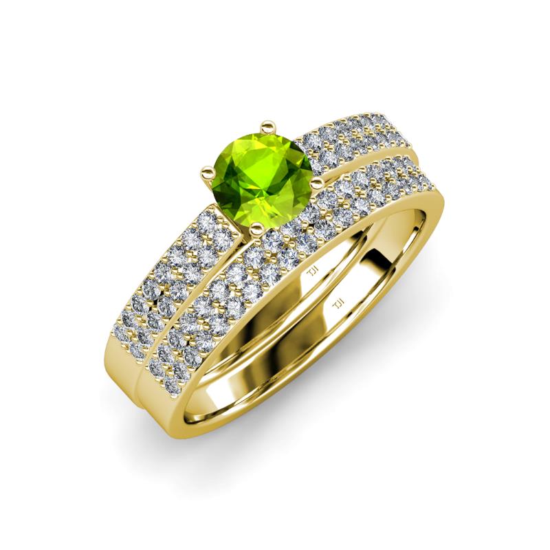 Aurum 1.80 ctw Peridot Accented Natural Diamonds Double Row Bridal Set Ring  