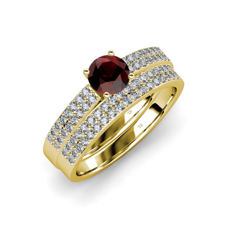 Aurum 1.75 ctw Red Garnet Accented Natural Diamonds Double Row Bridal Set Ring  