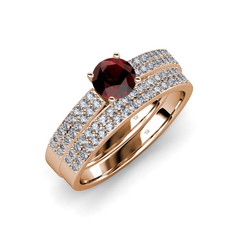 Aurum 1.75 ctw Red Garnet Accented Natural Diamonds Double Row Bridal Set Ring  