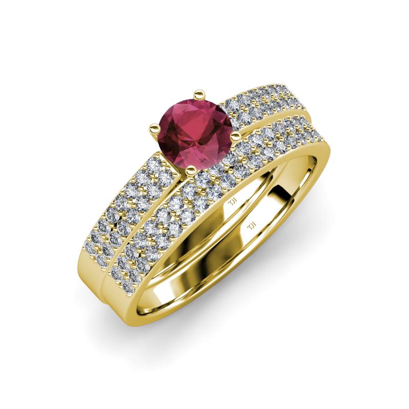 Aurum 1.70 ctw Rhodolite Garnet Accented Natural Diamonds Double Row Bridal Set Ring  