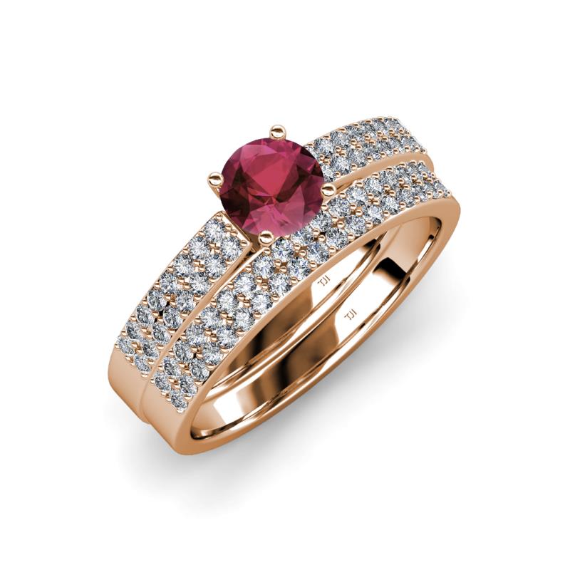 Aurum 1.70 ctw Rhodolite Garnet Accented Natural Diamonds Double Row Bridal Set Ring  