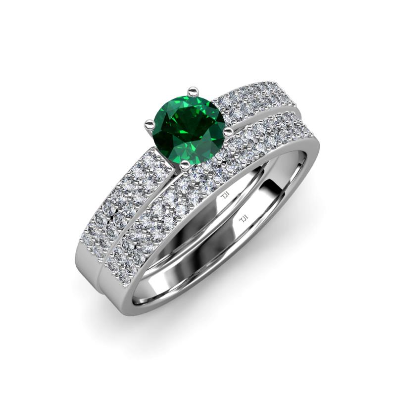 Aurum 1.60 ctw Emerald Accented Natural Diamonds Double Row Bridal Set Ring  