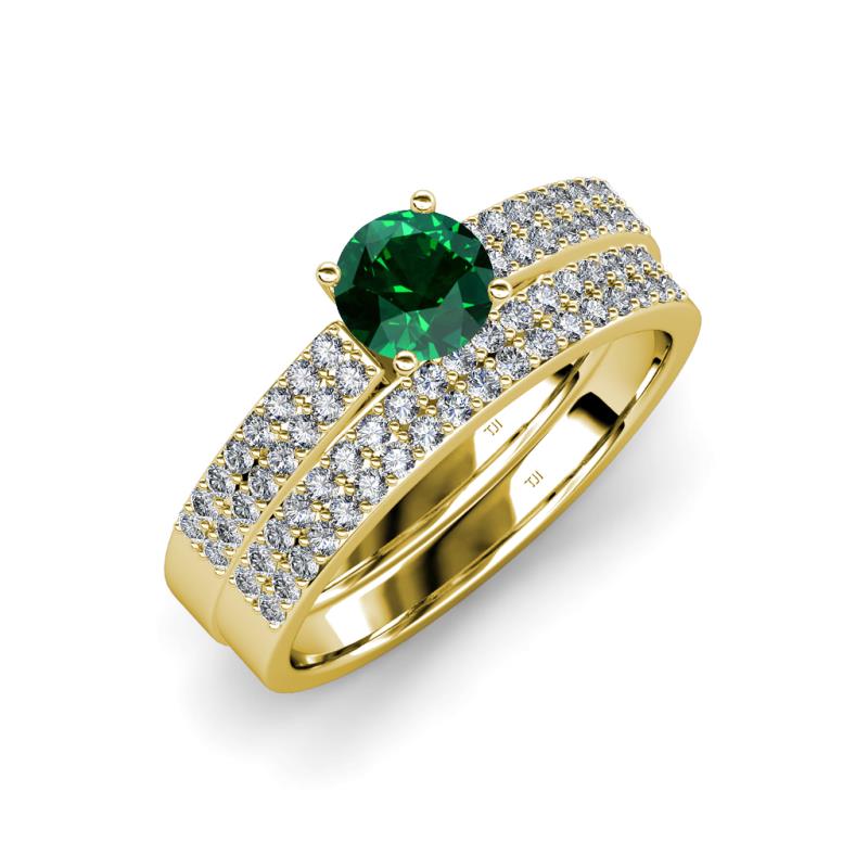 Aurum 1.60 ctw Emerald Accented Natural Diamonds Double Row Bridal Set Ring  