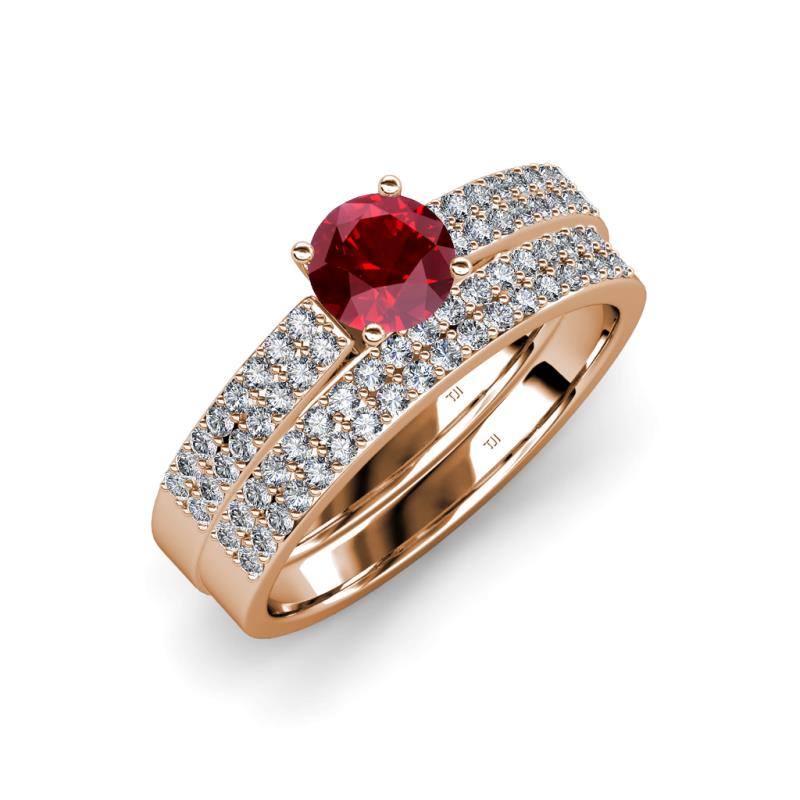 Aurum 1.65 ctw Ruby Accented Natural Diamonds Double Row Bridal Set Ring  