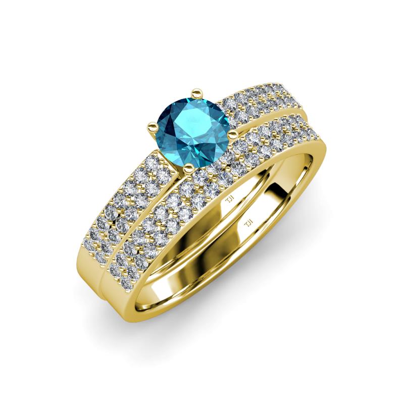 Aurum 1.65 ctw London Blue Topaz Accented Natural Diamonds Double Row Bridal Set Ring  