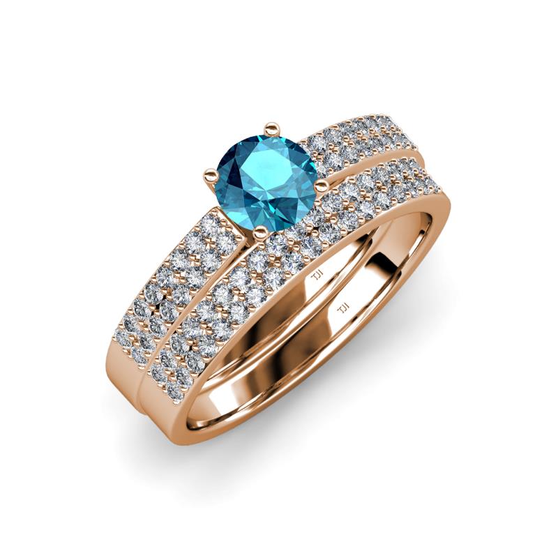 Aurum 1.65 ctw London Blue Topaz Accented Natural Diamonds Double Row Bridal Set Ring  