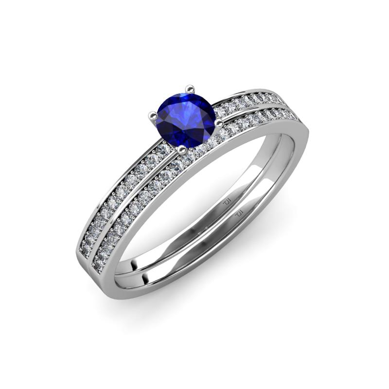 Evika 1.73 ctw Blue Sapphire (6.50 mm) Accented Natural Diamonds Bridal Set Ring  