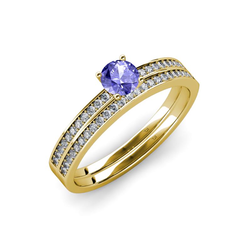 Evika 1.35 ctw Tanzanite (6.50 mm) Accented Natural Diamonds Bridal Set Ring  