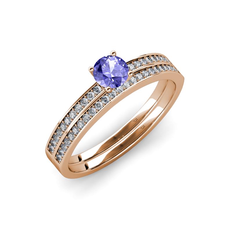 Evika 1.35 ctw Tanzanite (6.50 mm) Accented Natural Diamonds Bridal Set Ring  