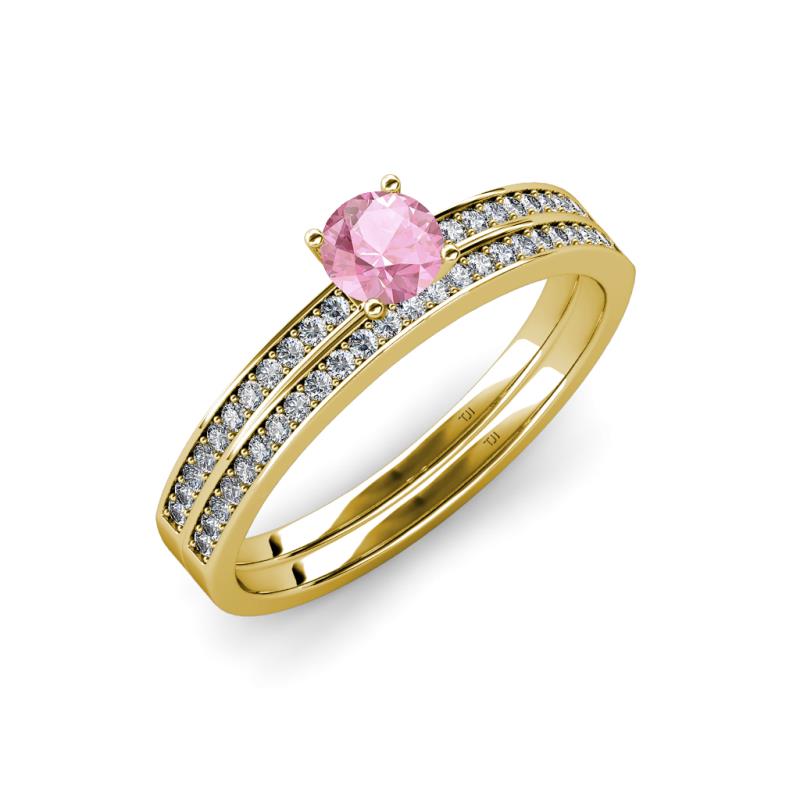 Evika 1.30 ctw Pink Tourmaline (6.50 mm) Accented Natural Diamonds Bridal Set Ring  