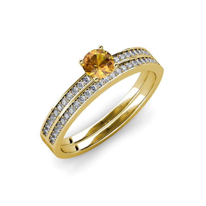 Evika 1.30 ctw Citrine (6.50 mm) Accented Natural Diamonds Bridal Set Ring  