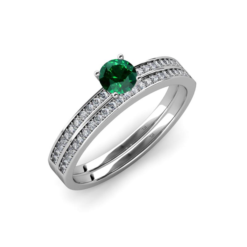 Evika 1.23 ctw Emerald (6.50 mm) Accented Natural Diamonds Bridal Set Ring  