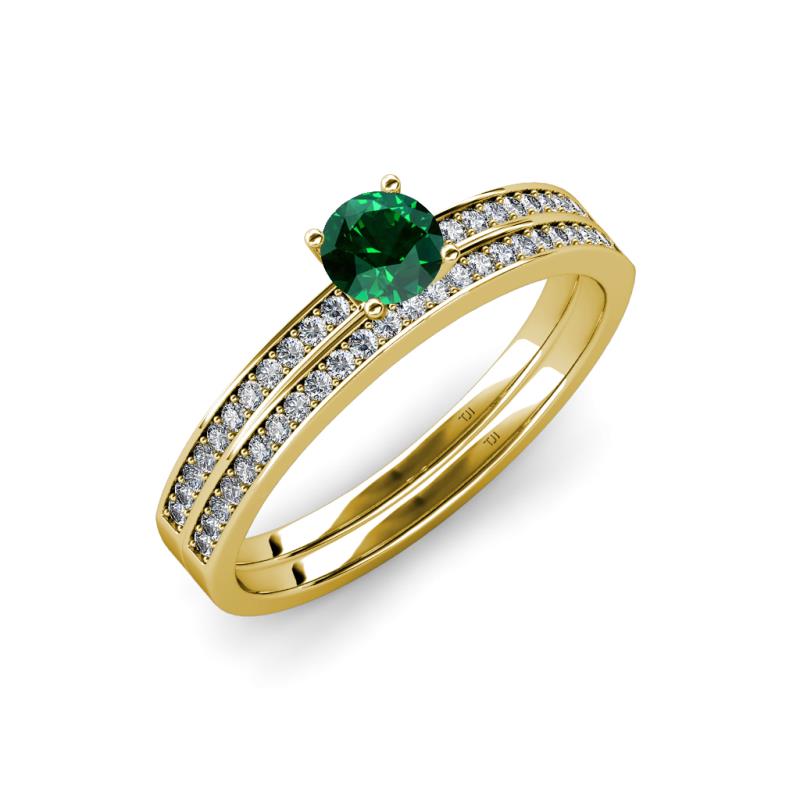 Evika 1.23 ctw Emerald (6.50 mm) Accented Natural Diamonds Bridal Set Ring  