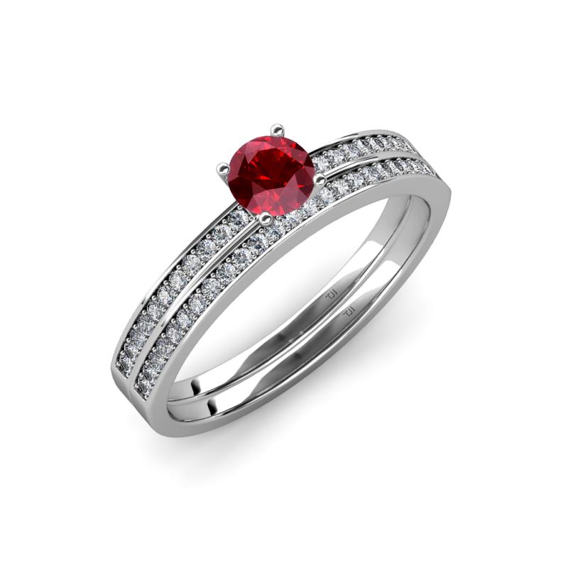 Evika 1.38 ctw Ruby (6.50 mm) Accented Natural Diamonds Bridal Set Ring  