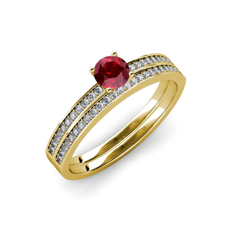 Evika 1.38 ctw Ruby (6.50 mm) Accented Natural Diamonds Bridal Set Ring  