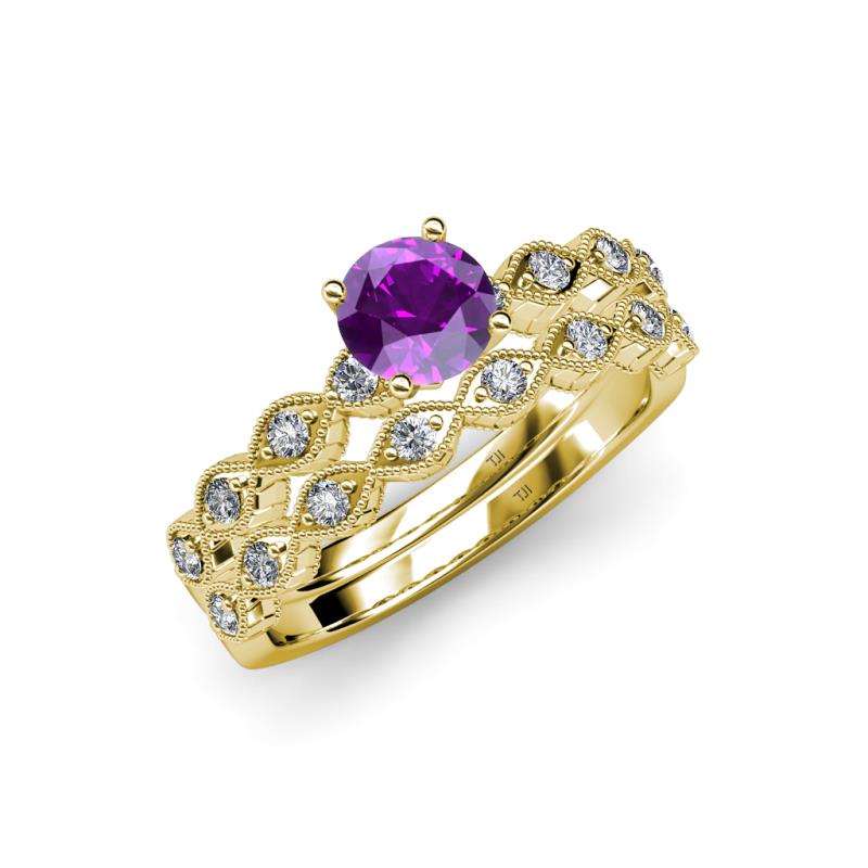Laine 1.03 ctw Classic Amethyst (6.50 mm) Accented Round Natural Diamonds Marquise Shape Bridal Set Ring  