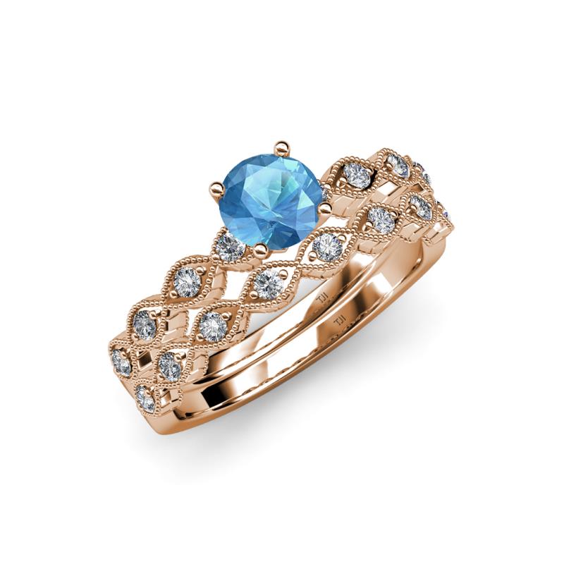 Laine 1.11 ctw Classic Blue Topaz (6.50 mm) Accented Round Natural Diamonds Marquise Shape Bridal Set Ring  