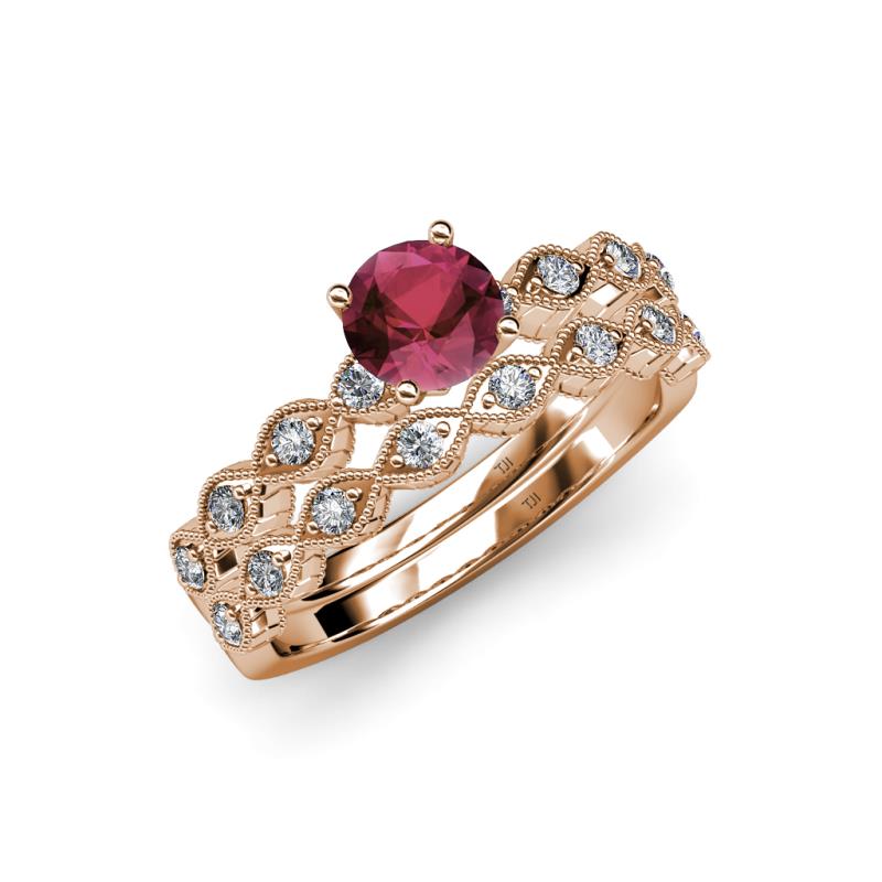 Laine 1.16 ctw Classic Rhodolite Garnet (6.50 mm) Accented Round Natural Diamonds Marquise Shape Bridal Set Ring  