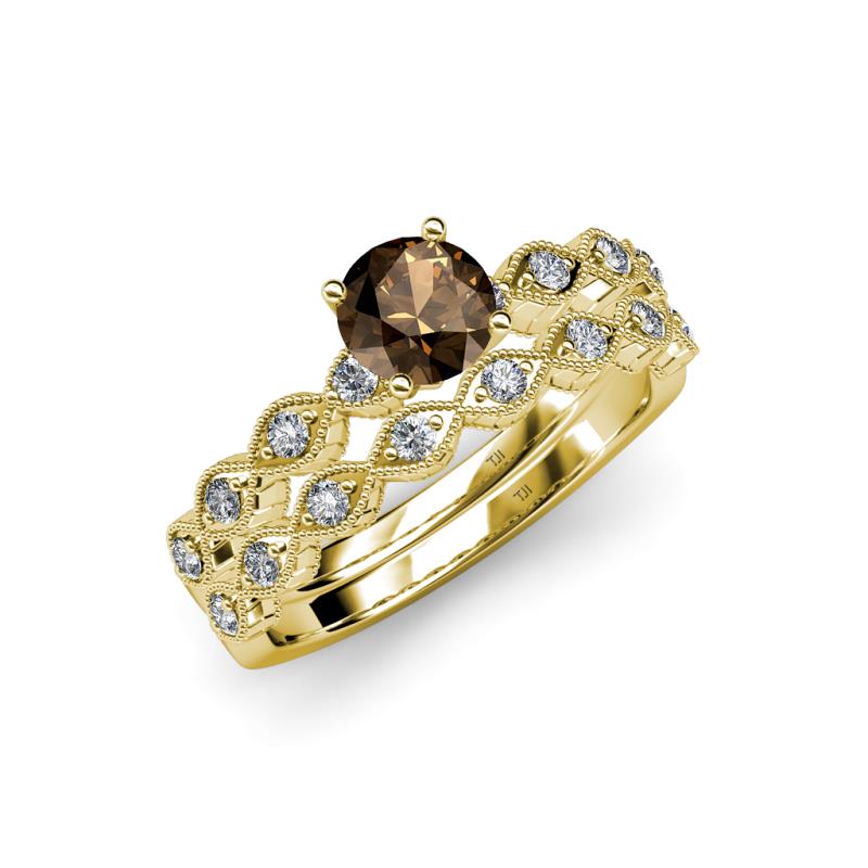 Laine 1.16 ctw Classic Smoky Quartz (6.50 mm) Accented Round Natural Diamonds Marquise Shape Bridal Set Ring  
