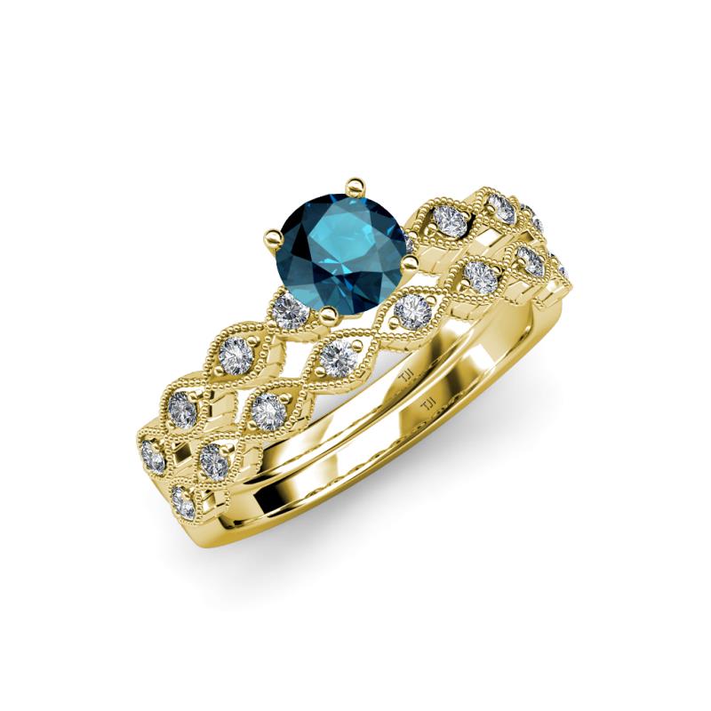 Laine 1.16 ctw Classic Blue Diamond (6.50 mm) Accented Round Natural Diamonds Marquise Shape Bridal Set Ring  