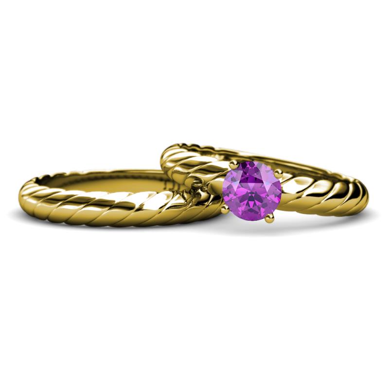 Eudora 0.87 ct Classic Amethyst Solitaire Bridal Set Ring 