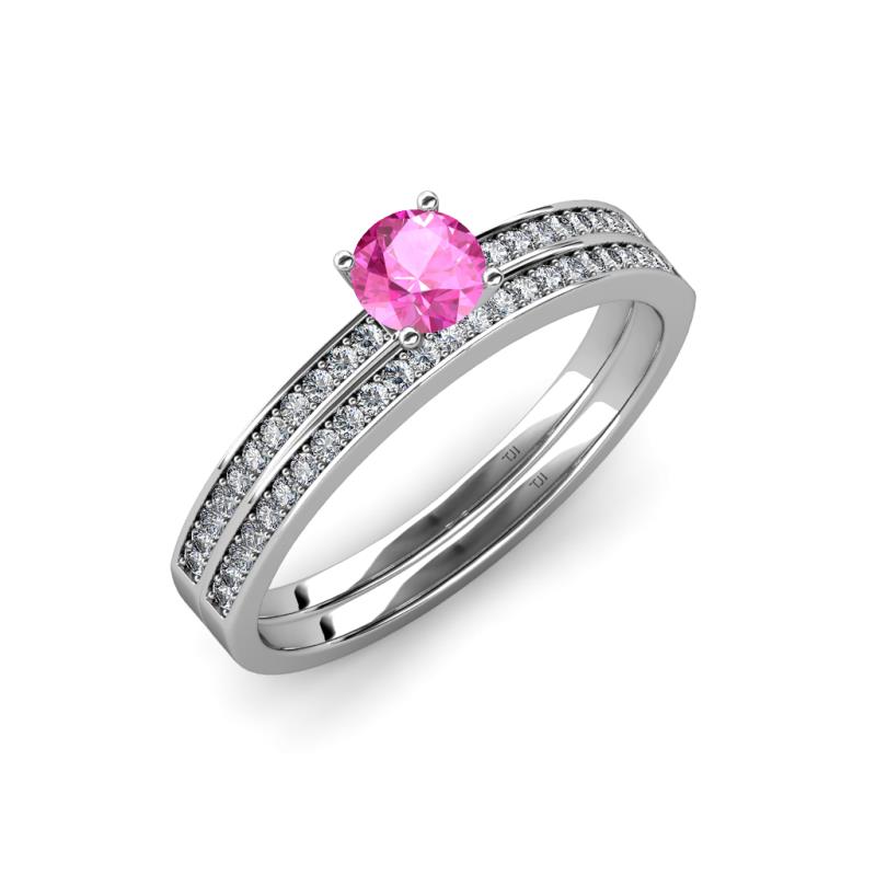 Evika 1.38 ctw Pink Sapphire (6.00 mm) Accented Natural Diamonds Bridal Set Ring  