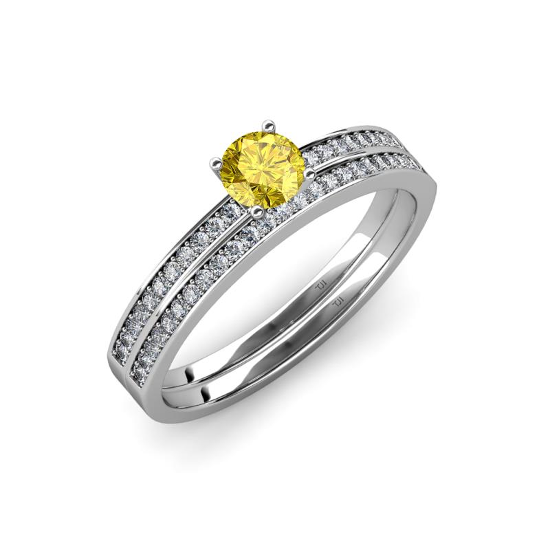 Evika 1.38 ctw Yellow Sapphire (6.00 mm) Accented Natural Diamonds Bridal Set Ring  