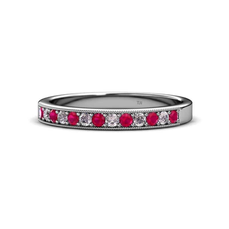 Janice 2.00 mm Round Ruby and Diamond 13 Stone Wedding Band 