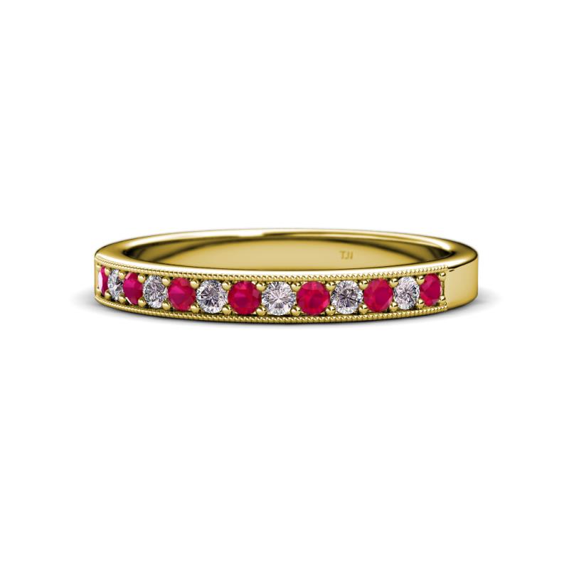 Janice 2.00 mm Round Ruby and Diamond 13 Stone Wedding Band 