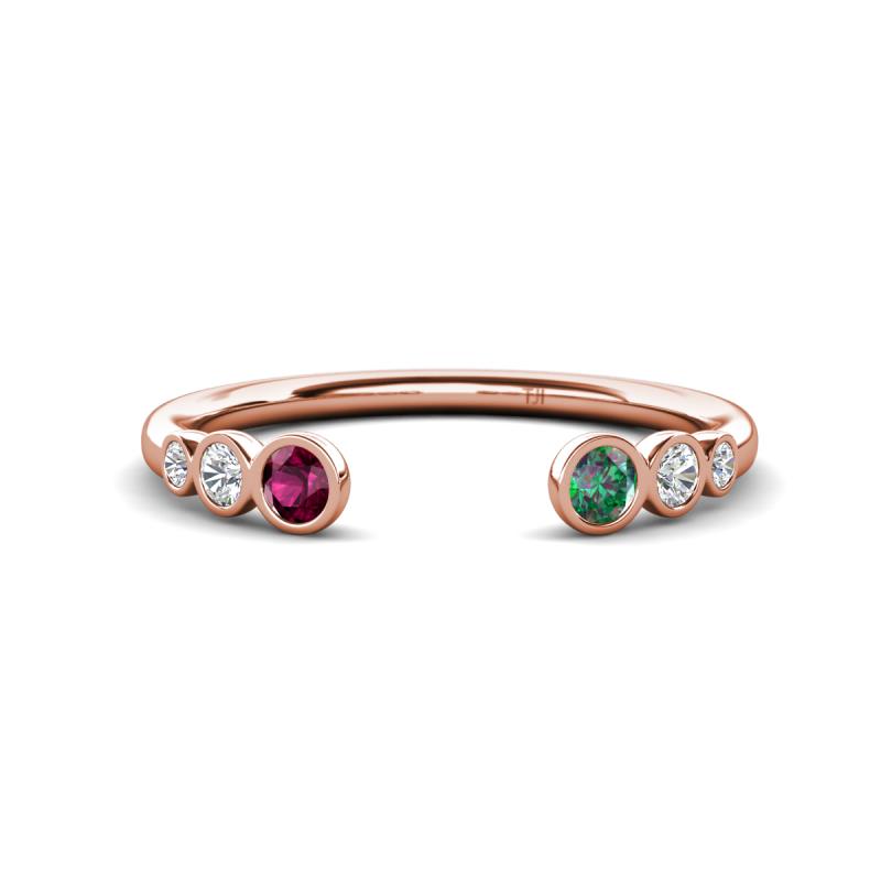 Makena Rhodolite Garnet and Created Alexandrite Open Wedding Band 