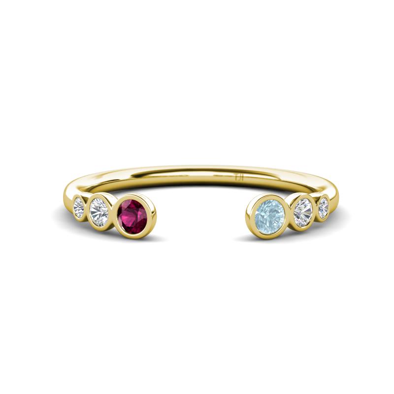 Makena Rhodolite Garnet and Aquamarine Open Wedding Band 