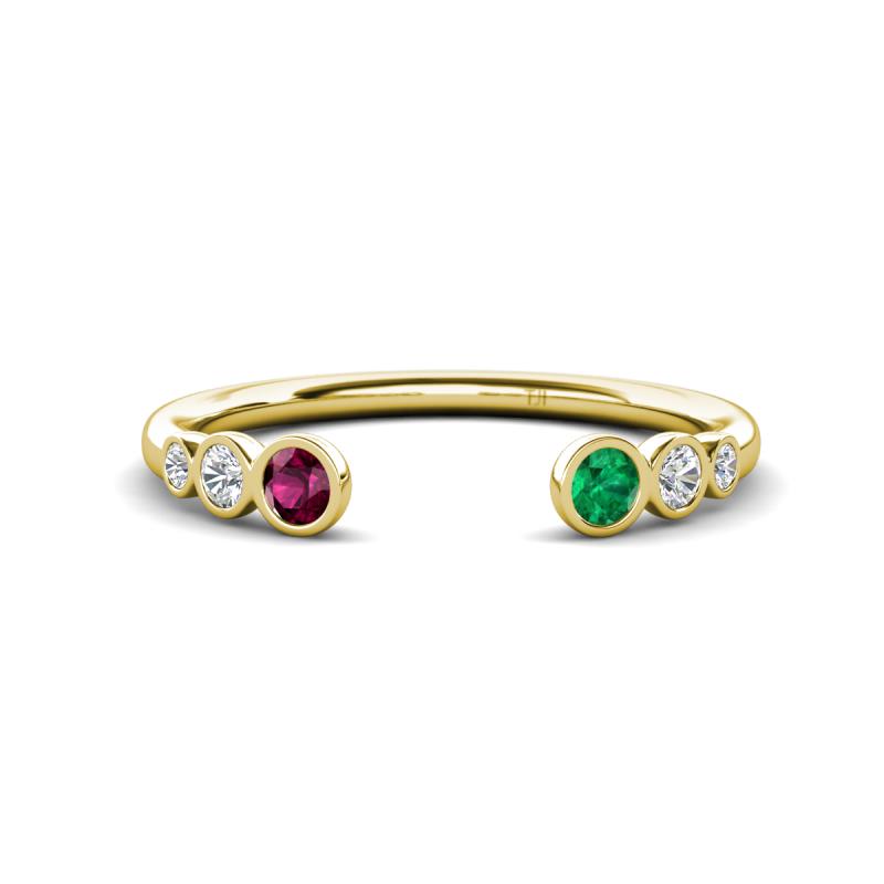 Makena Rhodolite Garnet and Emerald Open Wedding Band 