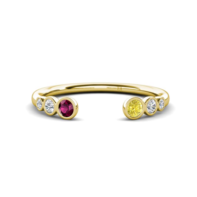 Makena Rhodolite Garnet and Yellow Diamond Open Wedding Band 