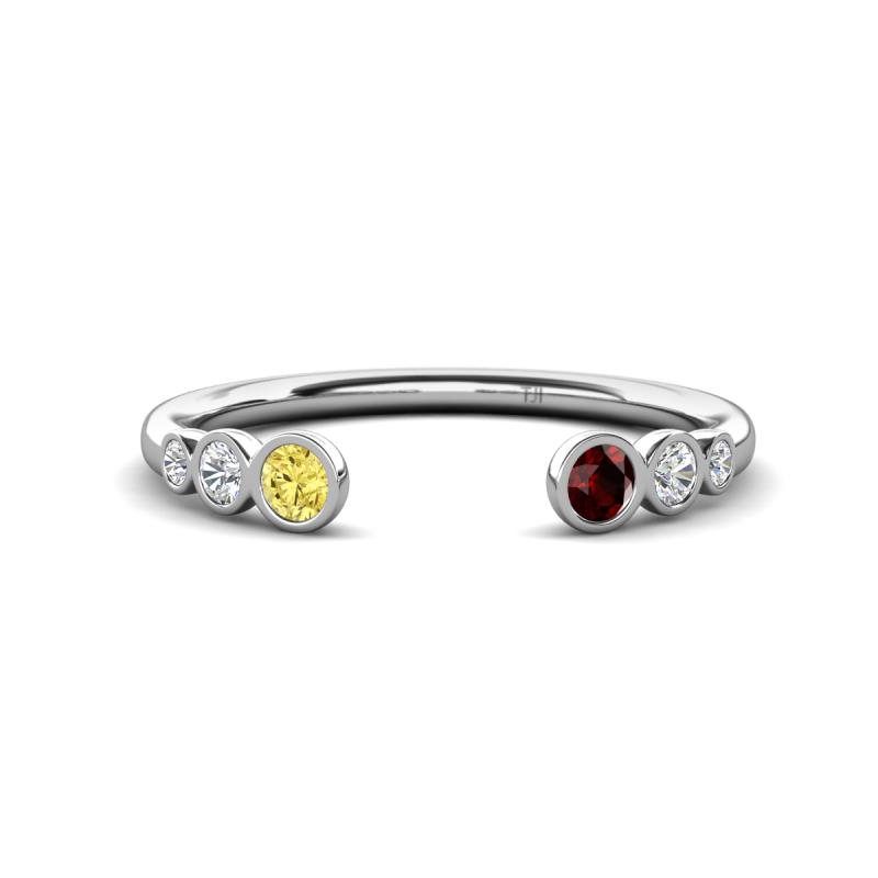 Makena Yellow Sapphire and Red Garnet Open Wedding Band 