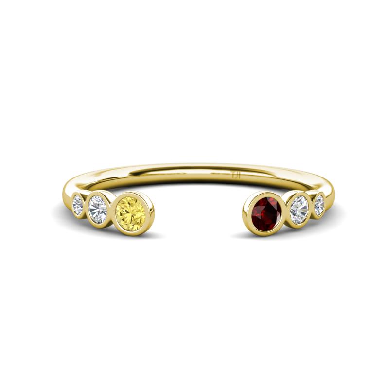 Makena Yellow Sapphire and Red Garnet Open Wedding Band 