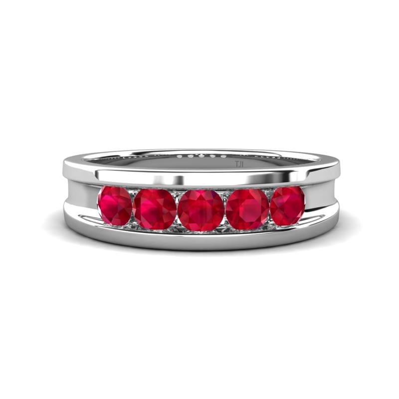 Aaron 0.50 ctw Ruby 5 Stone Men Wedding Band (5 mm) 