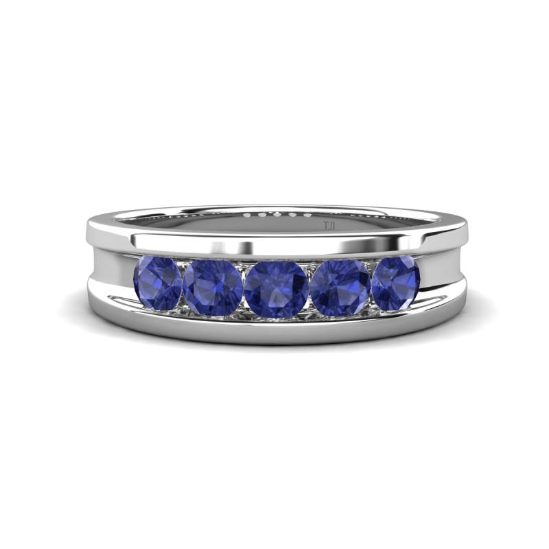 Aaron 0.40 ctw Iolite 5 Stone Men Wedding Band (5 mm) 