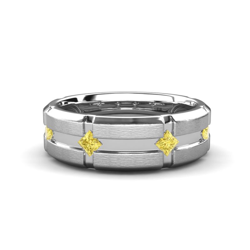 Adam 7.50 mm Kite Set Evenly Spaced Princess Cut Yellow Sapphire Mens Wedding band 