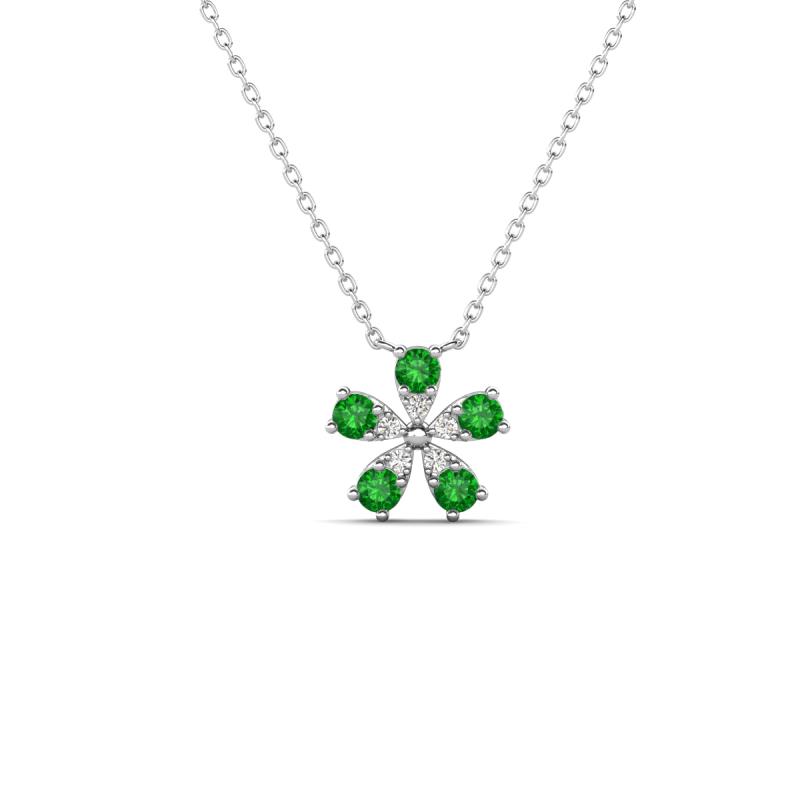 Bloom Green Garnet and Natural Diamonds Petite Women Flower Pendant Necklace 