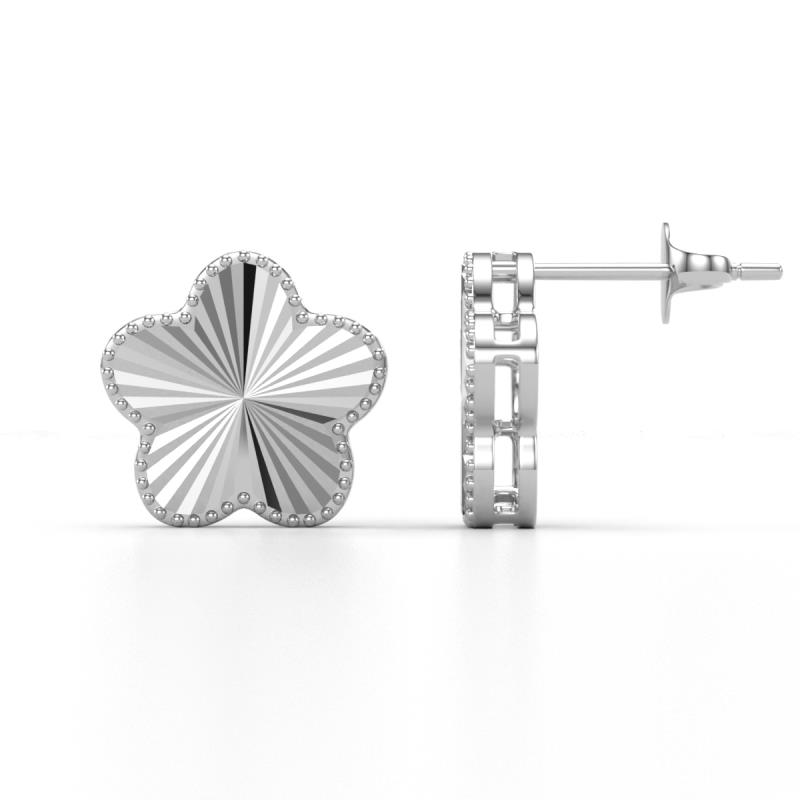 Zarie Fluted Milgrain Edges Women Clover Leaf Stud Earrings in 14K Solid Gold 
