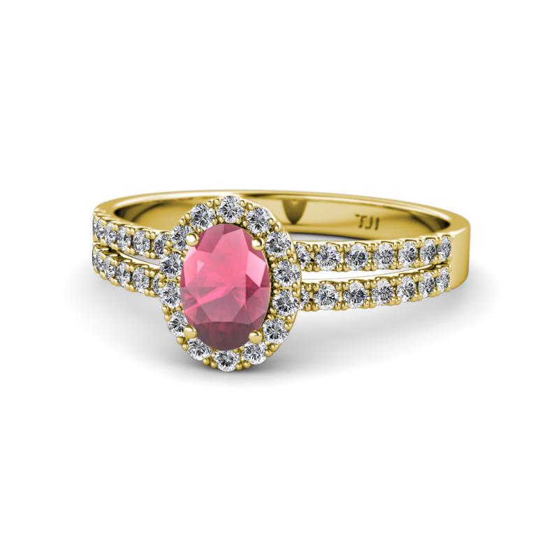 Amaya Desire Rhodolite Garnet and Diamond Halo Engagement Ring 